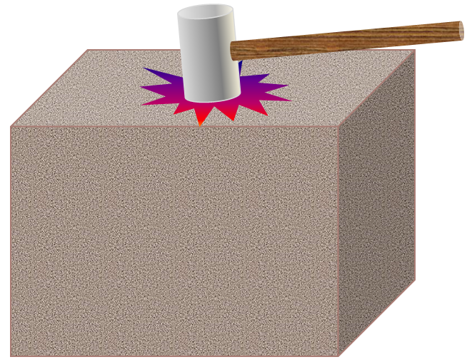 Hitting a large block of rock with a heavy hammer will create seismic waves within the rock. Please don’t try this at home!