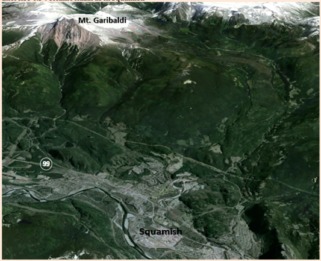 Map showing the location of the town of Squamish.