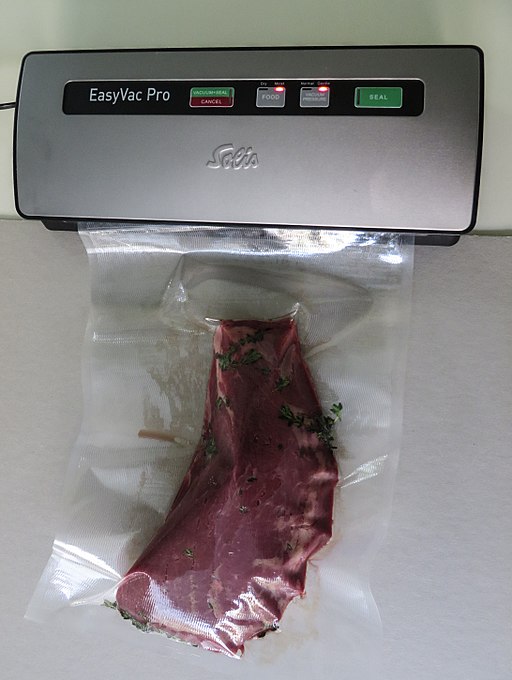 image of a chunk of meat being vacuum sealed by an EasyVac Pro sealer