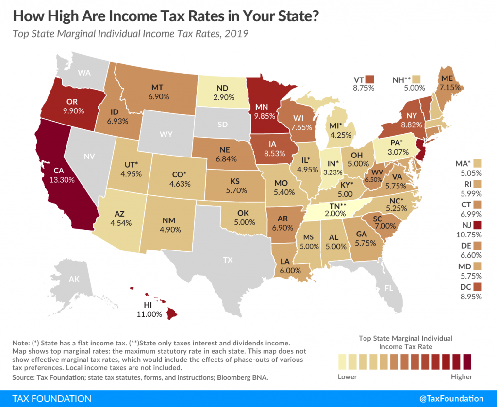 This map shows the income tax rates by state.