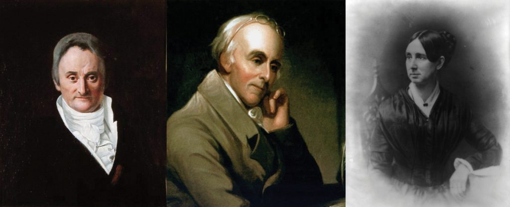 3 portraits. Philippe Pinel (right), Benjamin Rush (center), and Dorothea Dix (Left)