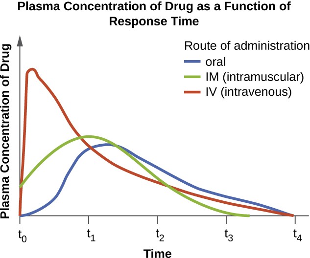 graph showing plasma concentration of drug as a function of response time