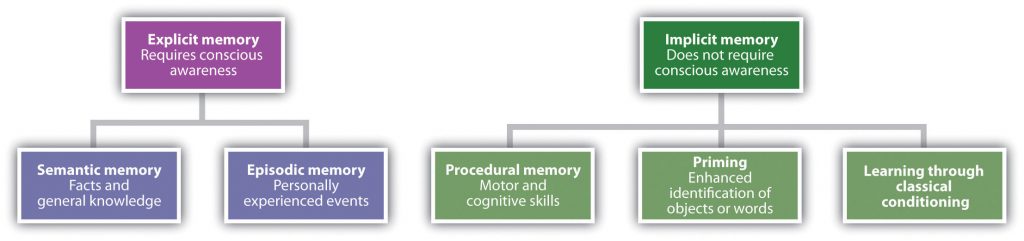 Schematic representation of types of memory