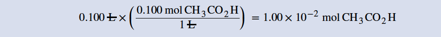 An image of an equation representing the initial molar amount of acetic acid