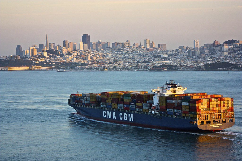 A cago ship off of San Fransisco