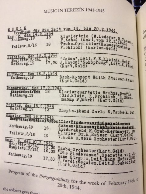 Photo of a printed program tltled "Music in Terezin 1941 to 1945."