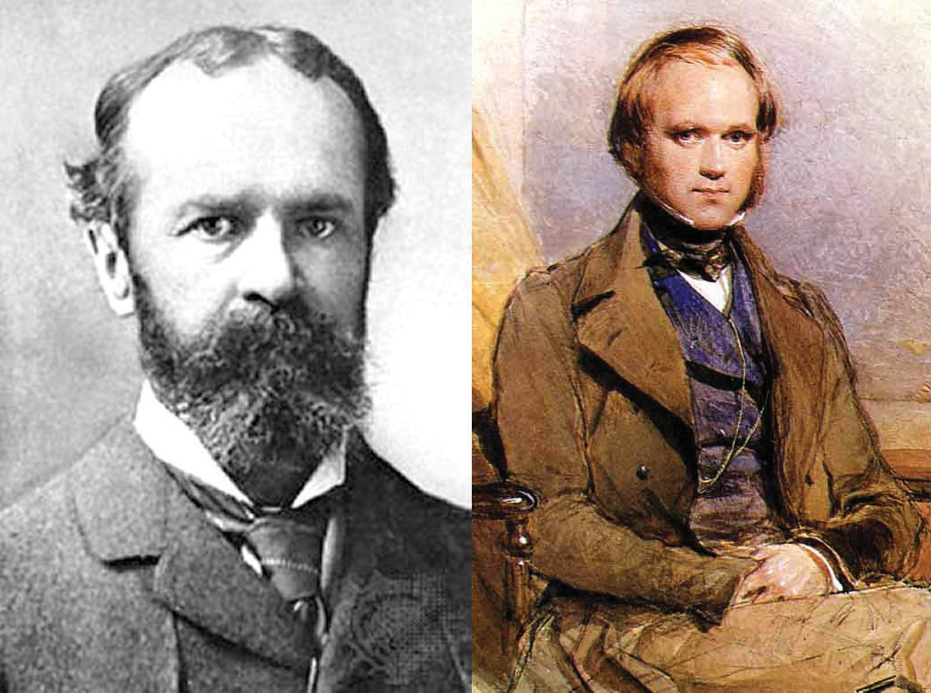 The functionalist school of psychology, founded by the American psychologist William James (left), was influenced by the work of Charles Darwin (right).