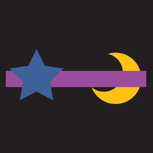 At right, because the blue star covers the pink bar, it is seen as closer than the yellow moon.