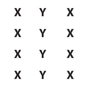 3 similar columns of x, y, x, or 4 rows of xyx