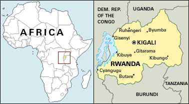 Map of Africa on left, Rwanda on the right.
