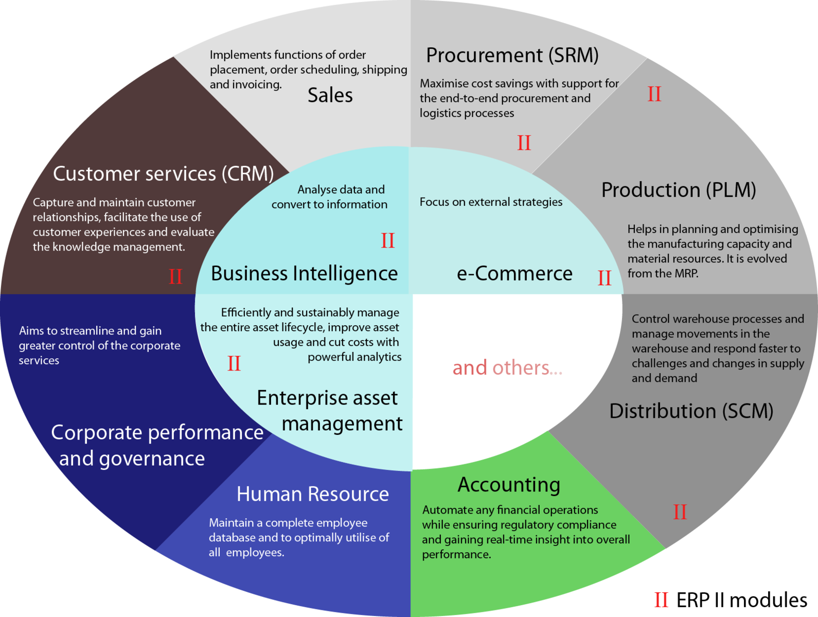 In-depth text diagram of modules derived from ERP