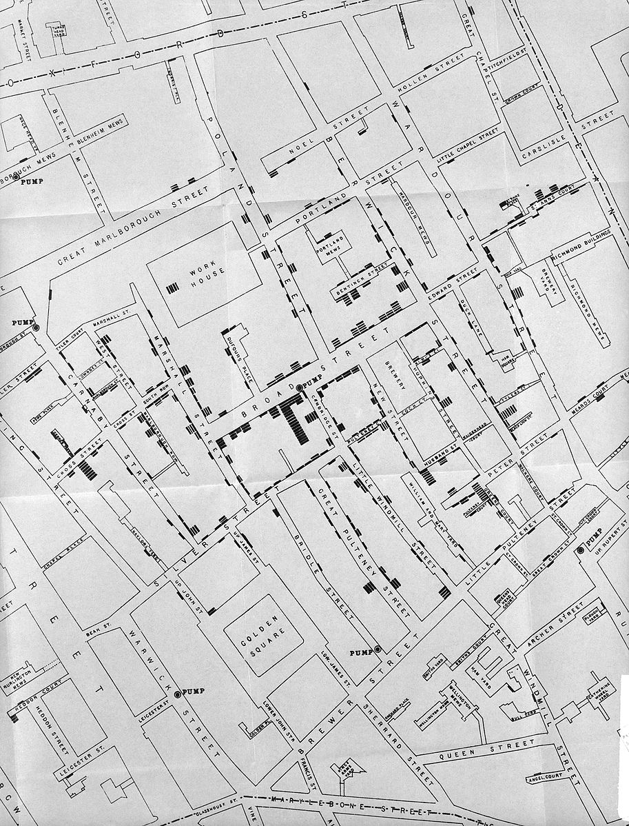 A data visualization of a cholera outbreak in london 1852