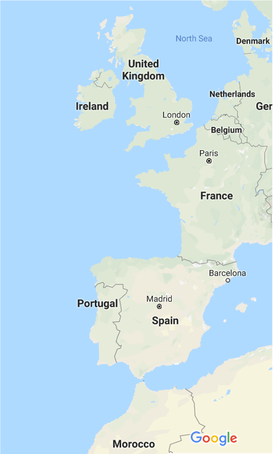 A map of europe, specifically near france/spain/united kingdom and ireland