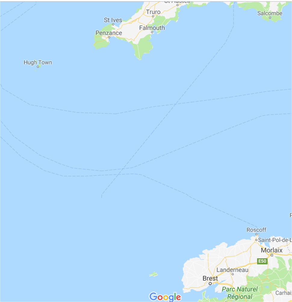 a map showing hugh town in the middle of the ocean.
