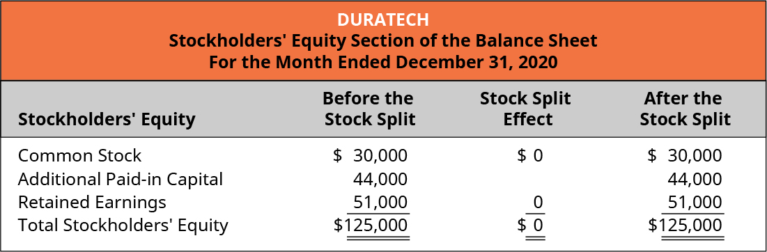 Duratech, Stockholders’ Equity Section of the Balance Sheet, For the Month Ended December 31, 2020.