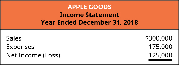 Annual Income Statement listing Sales of $300,000, Expenses of $175,000, and Net Income of $125,000.