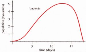 A graph is shown which increases at first and then decreases.