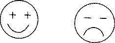 Left image is a circle with plus signs for eyes and a smile. Right image is a circle with minus signs for eyes and a frown.