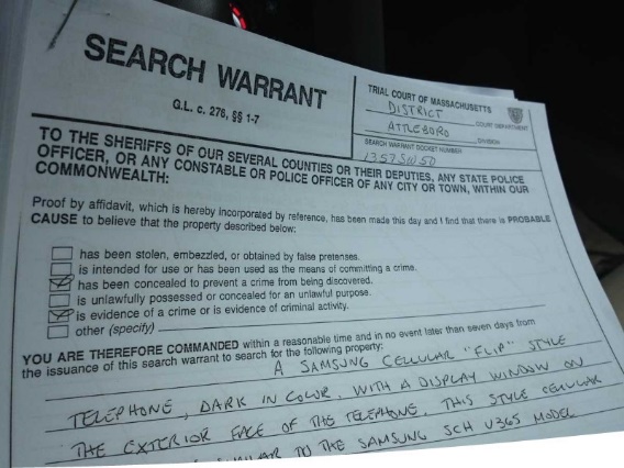 Photo of search warrant