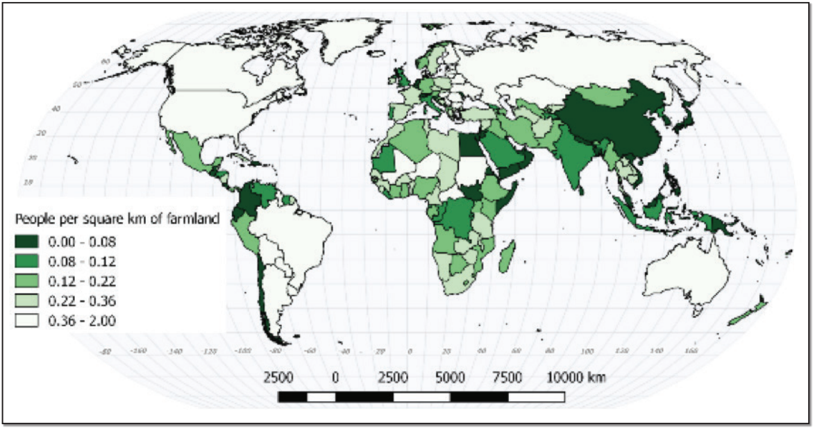 Global Map showing Physiological density for 2015