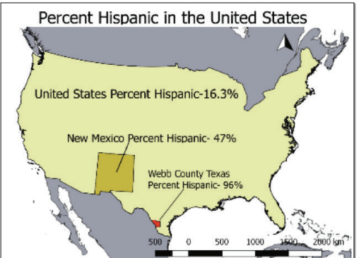 Percentages of hispanic aggregated to county, state, and national level