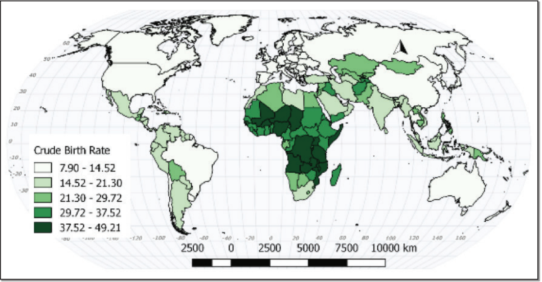 Global Map of Crude Birth Rate in 2015