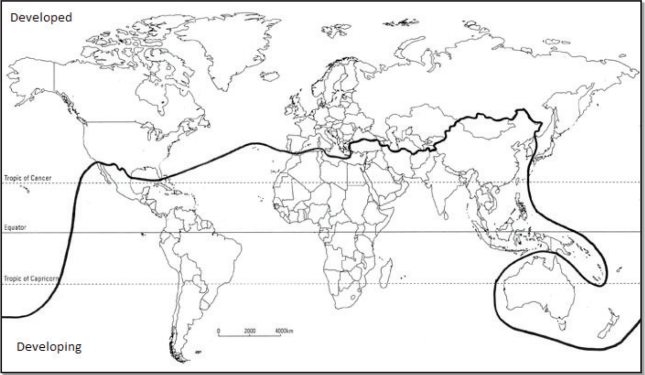 The Global North as defined by the brandt line in 1980