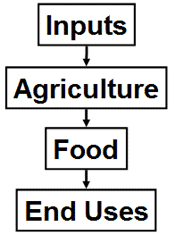 A flow diagram beginning with input leading to agriculture, then food, and finally end uses.