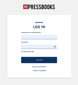 screen grab of Pressbooks login page