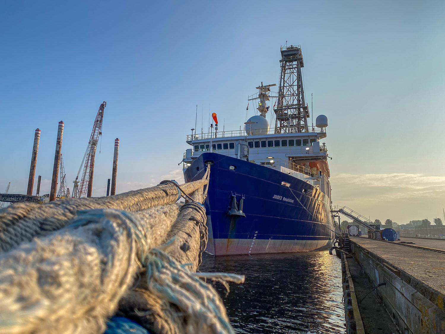 a ship tied up in port