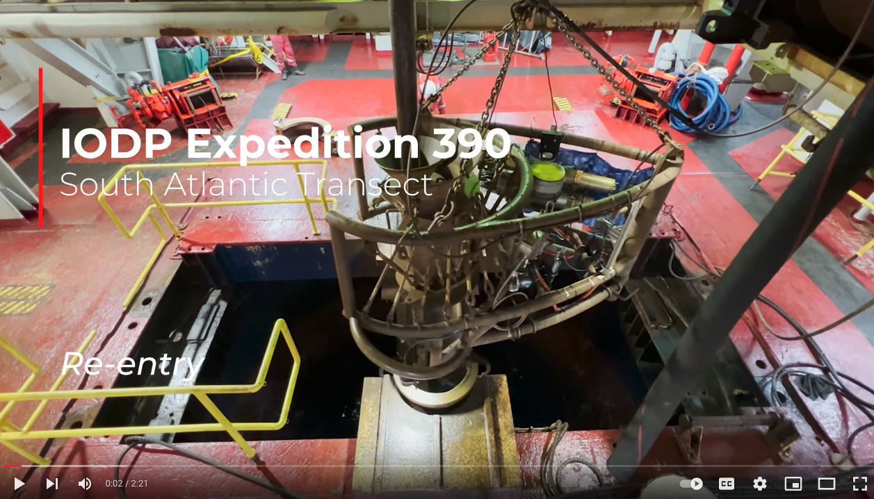 Screenshot of a youtube video with the words IODP Expedition 390, South Atlantic Transect