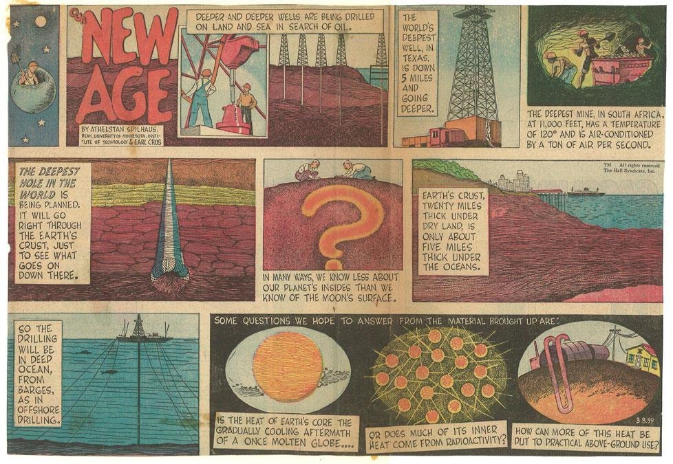 Colored comic strip about drilling into the earth