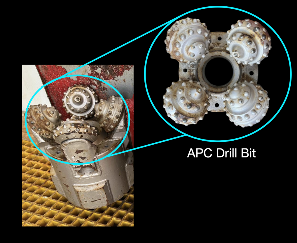 On left is lateral view of the APC/ XCB Drill bit, on the right is the birds eye view of the same drill bit
