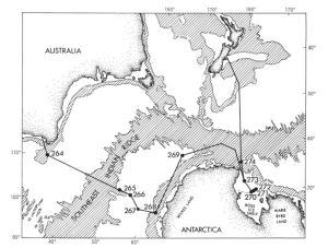 Map of Southern Ocean with 11 spots marked