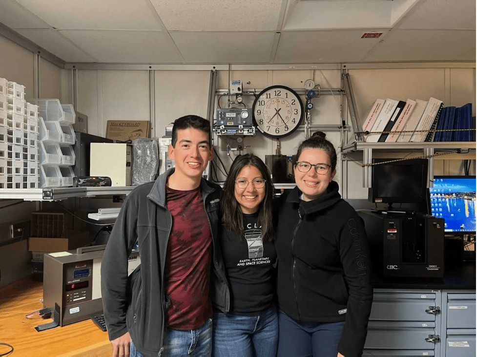 (Left to Right): Oscar, Alex, and Danielle in the chemistry lab together one final time.