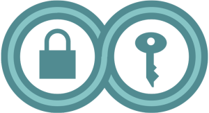Logo for the Electronic Frontier Foundation's Surveillance Self-defense site featuring an infinity symbol encircling a lock and key.