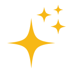 One larger yellow star with three little yellow stars at the top right.