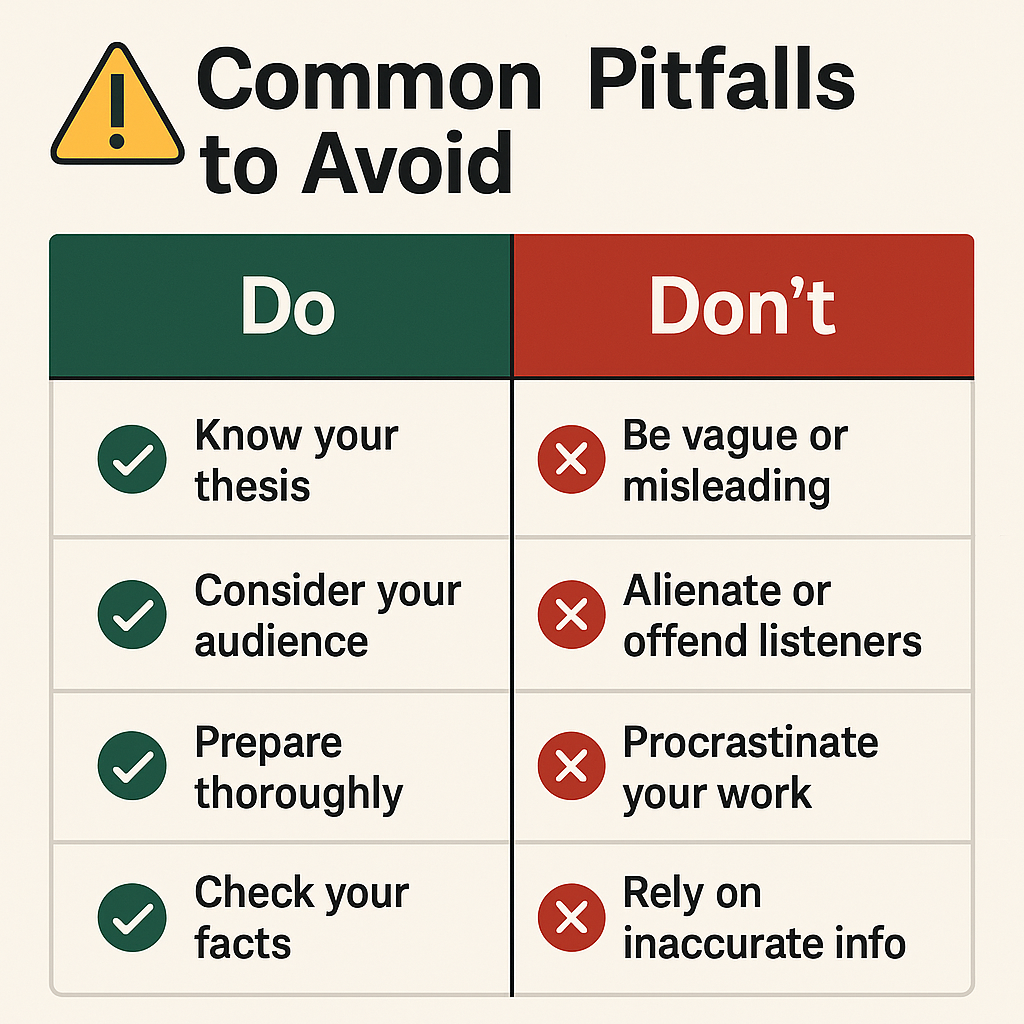 Two-column table showing Do’s and Don’ts to avoid common pitfalls in preparing effective speech introduction.