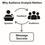Circular flow diagram showing speaker, audience, feedback, and message success.